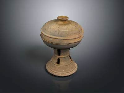 Ancient Ceramic Sculpture Carving With Decorative Lid Hollowed-out Base And Intricate Carved Patterns 3d model