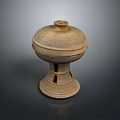 Ancient Ceramic Sculpture Carving With Decorative Lid Hollowed-out Base And Intricate Carved Patterns