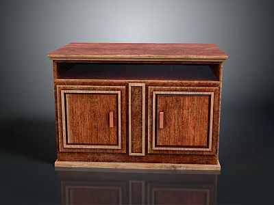 Classic Wooden Furniture Cabinet With Dark Brown Wood Grain Two Doors And Metal Handles 3d model