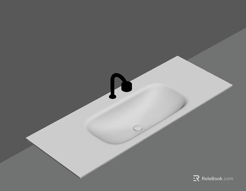 Modern White Washbasin with Black Faucet on Rectangular Minimalist Countertop 3d model 