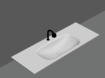 Modern White Washbasin with Black Faucet on Rectangular Minimalist Countertop 3d model