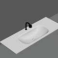 Modern White Washbasin with Black Faucet on Rectangular Minimalist Countertop