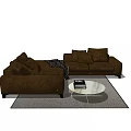 Brown Sectional Sofa with Plush Cushions Round Coffee Table and Gray Rug 3d model