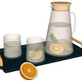 Glass Tea Set with Teapot Cups Orange Slices Rosemary on Green Tray with Gold Handles