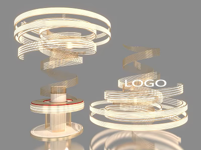 Elegant Illuminated Spiral Art Installation With Multi layered Rings And Red Base 3d model