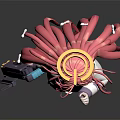 Anime Style Magical Character With Pink Long Hair Golden Halo White Coat Holding Mechanical Weapon