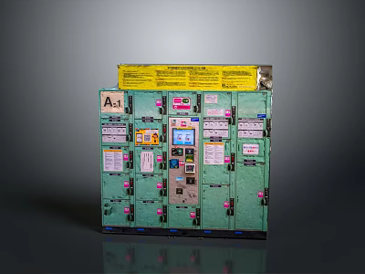 Functional Green Furniture Cabinet With Yellow Label Control Panel Display Screen And Switches 3d model