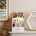 Multi layer White Cosmetic Organizer with Lighted Mirror for Makeup Skincare Products