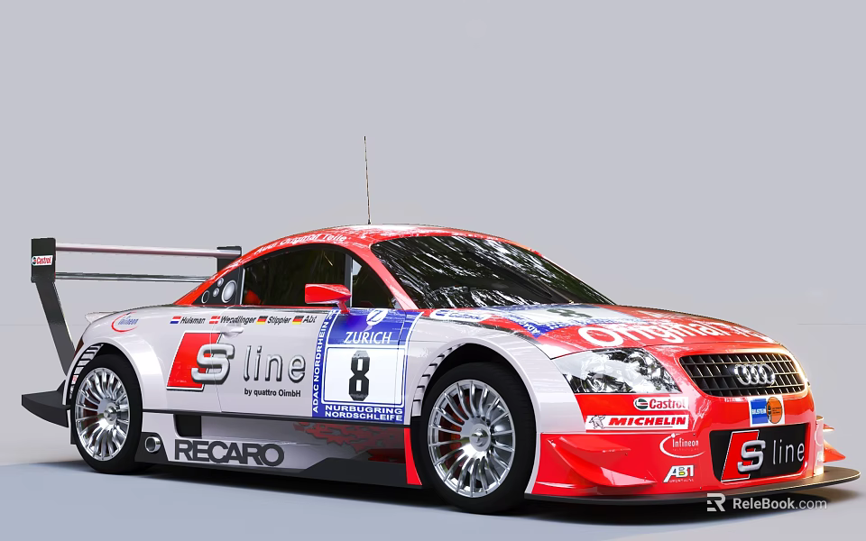 Audi S line Racing Car With Number 8 And RECARO Sponsored Livery 3d model 