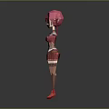 Pink Haired Game and Movie Character with Pigtails Red Outfit Red Shoes and Outstretched Arms
