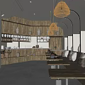 Modern Tea House Interior Design With Wooden Walls Clay Pots Rattan Lights And Arched Accents
