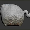 Abstract Hand Carved Cat Sculpture With White Blue And Orange Spots Rough Texture