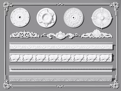 Gypsum Cornice Decorative Rosettes And Various Molding Design Styles For Interiors 3d model