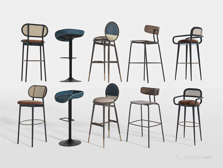 Modern Bar Stools With Various Designs Different Backrests And Metal Frames 3d model