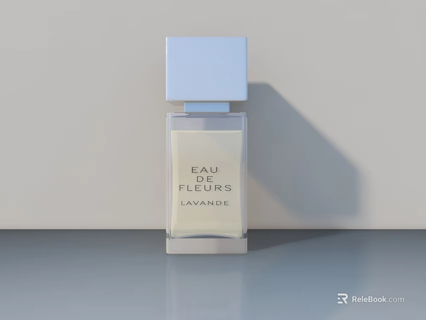 Eau de Fleurs Lavande Perfume Bottle With Transparent Body And Light Blue Square Cap 3d model 