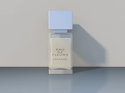 Eau de Fleurs Lavande Perfume Bottle With Transparent Body And Light Blue Square Cap 3d model