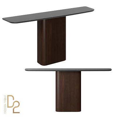 Modern Minimalist Dining Table Design With Black Tabletop And Wooden Base 3d model