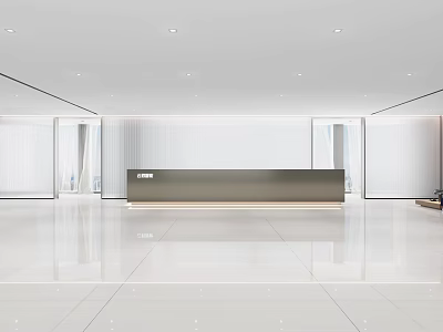 Modern Minimalist Spacious Lobby With White Long Reception Desk Sleek Floor And Lighting 3d model