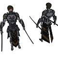 A male guard with double swords in armor 3d model