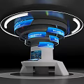 Modern Multi Tiered Display Stand With Blue Screens And Illuminated Design Elements 3d model