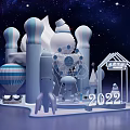 Starry Sky Themed Photo Check-in Spot With Ferris Wheel Rocket Castle And Snowman 2022
