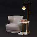 Light Gray Leather Single Sofa With Gold Floor Lamp And Side Table Books 3d model