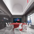 Modern Conference Room Interior With Red Table White Chairs Large Screen And City View