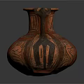 Ancient Red And Black Ceramic Jar With Geometric Patterns And Handle
