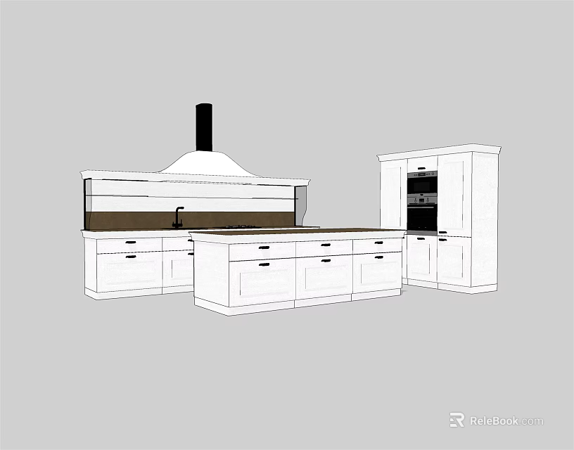 Modern Kitchen Interior With White Cabinets Island Countertop And Range Hood 3d model 