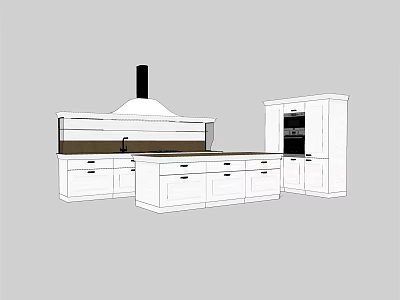 Modern Kitchen Interior With White Cabinets Island Countertop And Range Hood 3d model
