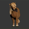 Small Brown Horse Figurine with Long Mane Tail and Shiny Surface on Black Background
