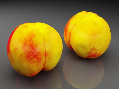 Two Fresh Ripe Peaches Featuring Vibrant Yellow Red Skin And Smooth Surface Reflection 3d model
