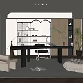 Study Desk and Chair Bookshelf Shelf Floor Lamp Single Chair Desk Lazy Sofa Ornaments 3d model