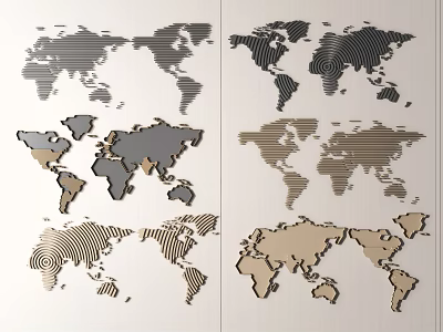 Modern World Map Wall Decor with Gray Brown Textured Designs for Home Decoration 3d model