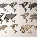 Modern World Map Wall Decor with Gray Brown Textured Designs for Home Decoration