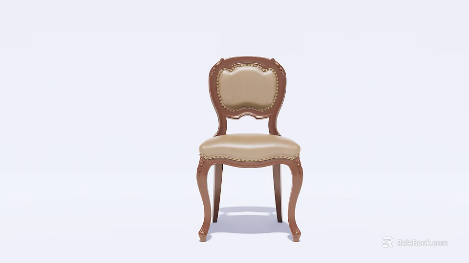 Classic Upholstered Dining Chair With Wooden Frame And Ornate Carved Legs 3d model 
