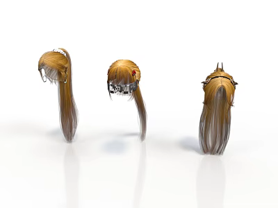 Three Blonde Ponytail Wig Models With Long Hair Displayed From Different Angles 3d model