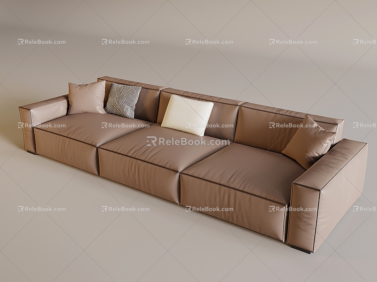 Italian Light Luxury Sofa Vintage Tofu Block Leather Sofa Antique caramel Sofa Cream Sofa 3d model