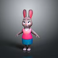 Cute Cartoon Rabbit 3D Model With Big Ears Pink Top And Blue Shorts