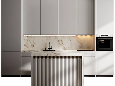 Modern Kitchen Interior Design With Marble Counter Island Cabinets And Lighting 3d model