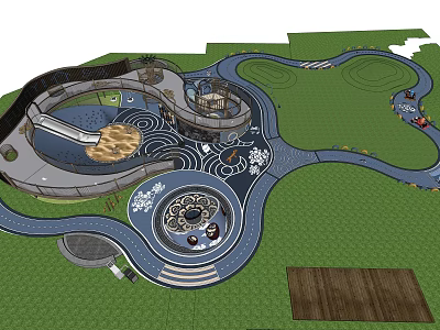 Creative Children's Play Area Design With Winding Pathways Slide And Circular Play Zones 3d model