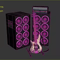 Professional Audio Equipment Setup Featuring Large Black Speakers Amplifier And Electric Bass Guitar