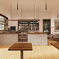 Modern Milk Tea Shop Interior With Brick Counter And Wooden Furniture