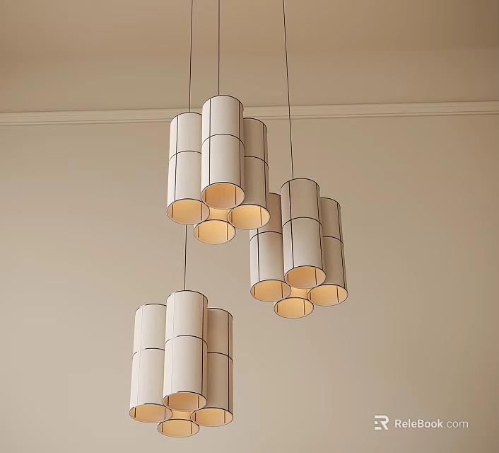 Modern Cylindrical Pendant Lights Cluster Hanging In Interior Ceiling Design 3d model