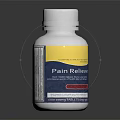 White Pain Reliever Bottle With Yellow And Blue Label For Pain Relief