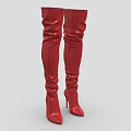 Red Shiny Over The Knee Boots With Stiletto Heels And Pointed Toe