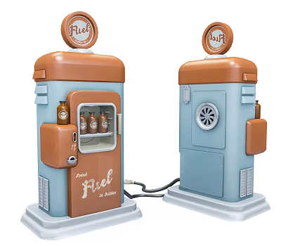 Vintage Public Beverage Vending Machine Blue Brown With Round Top Sign Bottles Inside And Vent 3d model