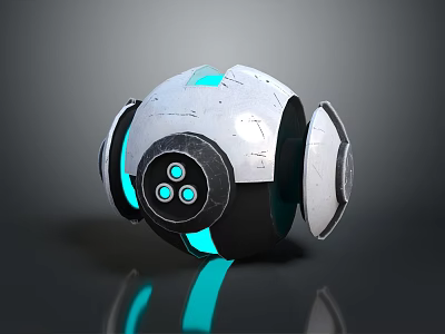 Space Exploration Spherical Device With White Black Shell Blue Lights Three Circular Sensors And Hatch 3d model