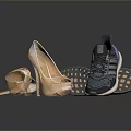 Stylish Light Colored High Heels And Dark Running Sneakers For Daily Use