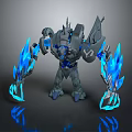 Mechanical Game and Movie Character With Blue Flaming Arms and Spiked Armor Design